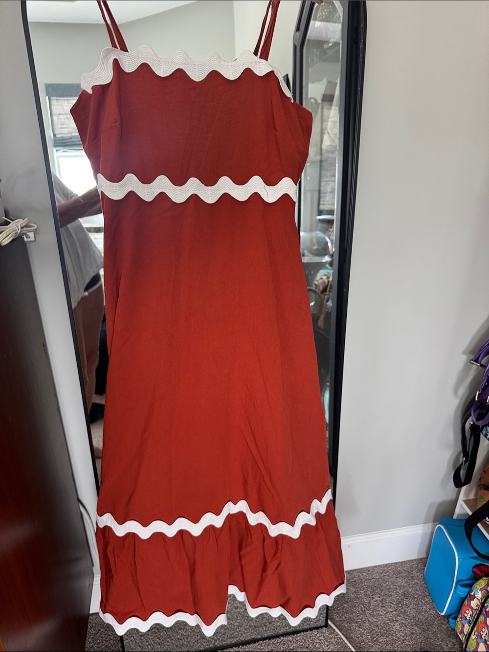 Rust Red Scallop-Trim Midi Dress